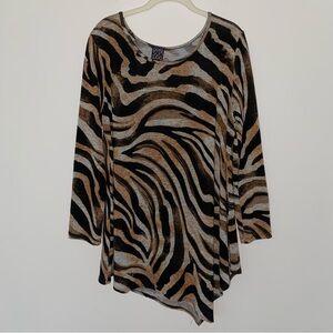 Clara Sun Woo Tiger Stripe Animal Print Tunic Top Asymmetrical Large Lagenlook